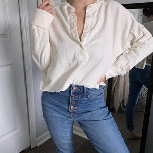 Universal Thread Henley Neck Cropped Shirt - Size S - White/Cream